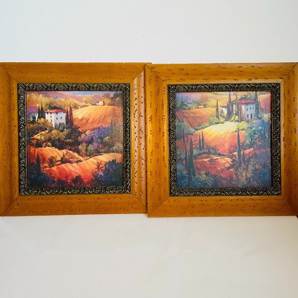 Tuscany Hillside Villa Landscape Wallart Ornate Frames 13x13” Vintage Bundle 2